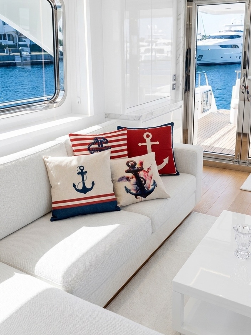 Nautical Anchor Decorative Throw Pillow Covers - Blue and Red